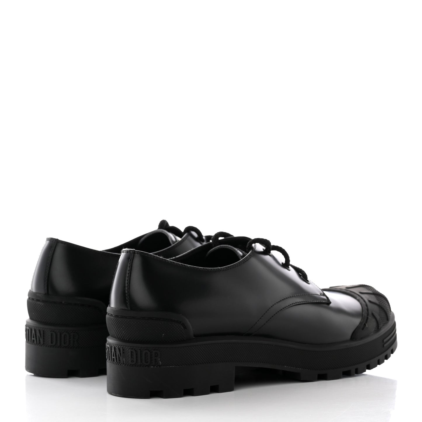Brushed Calfskin Rubber Dioriron Derby Flat Shoes 41 Black