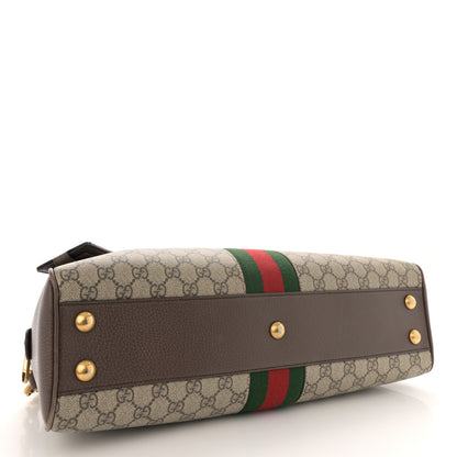 Gucci GG Supreme Monogram Textured Dollar Calfskin Web Medium Savoy Bowling Bag Beige Ebony New Acero 4 of 15