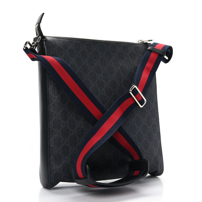 Gucci GG Supreme Monogram Appia Calfskin Web Flat Messenger Bag Black Grey 3 of 10
