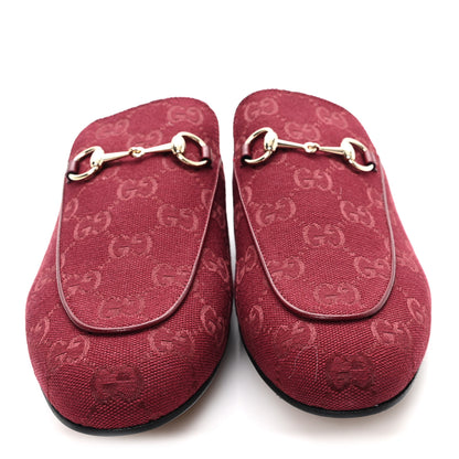 Gucci New Canvas GG Monogram Malaga Kid Womens Princetown Slippers 40 Rosso Ancora 3 of 10
