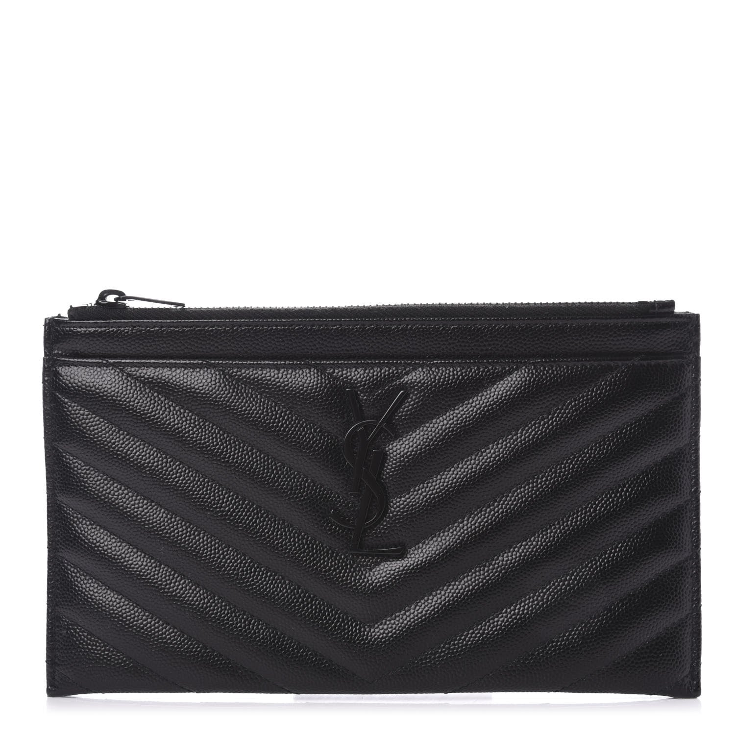 Saint Laurent Grain De Poudre Chevron Monogram Bill Pouch Black 1 of 8