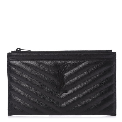 Saint Laurent Grain De Poudre Chevron Monogram Bill Pouch Black 1 of 8