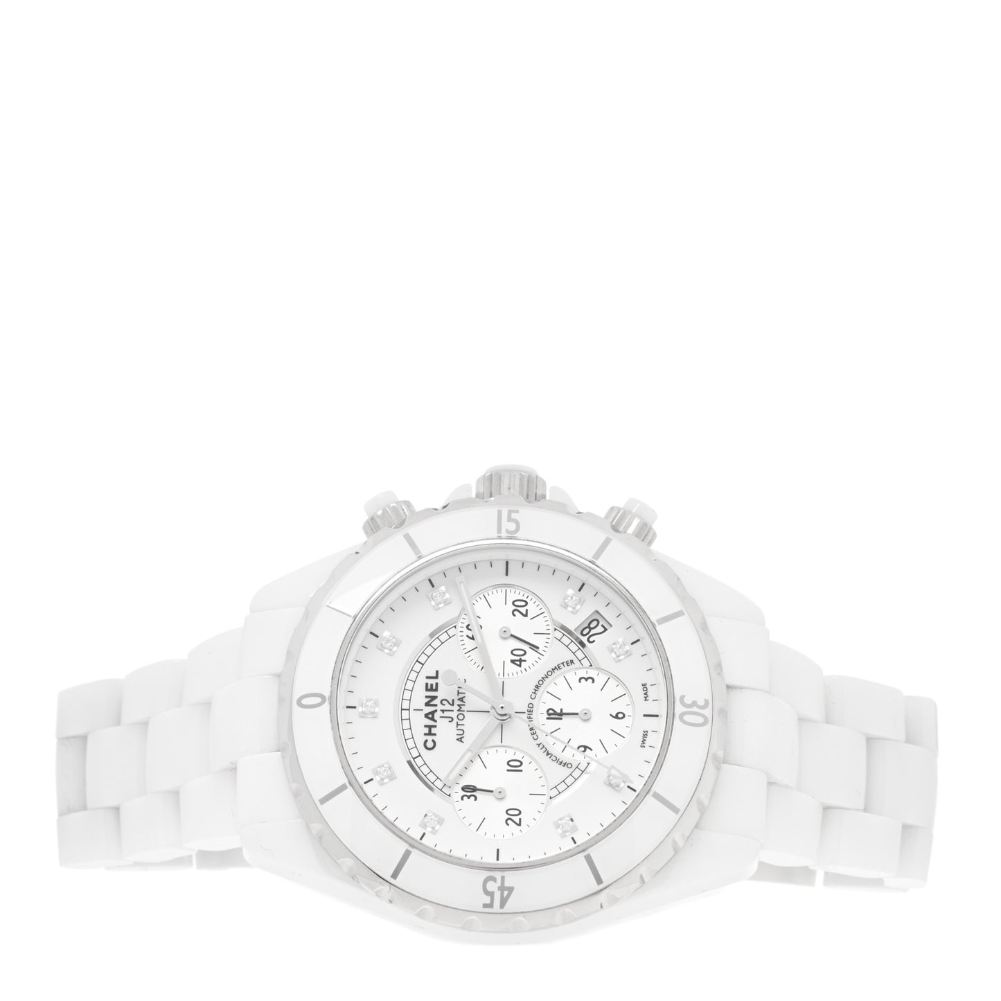 Stainless Steel Ceramic Diamond 41mm J12 Chronograph Automatic Watch White