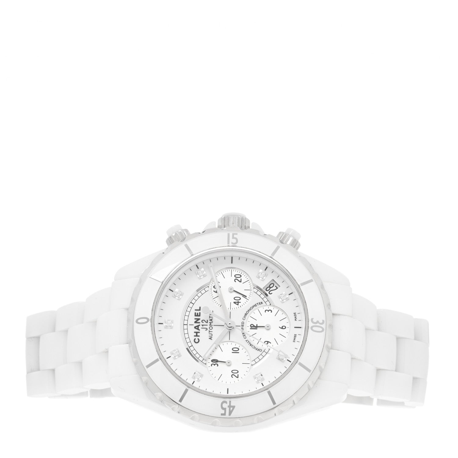Chanel Stainless Steel Ceramic Diamond 41mm J12 Chronograph Automatic Watch White 2 of 5