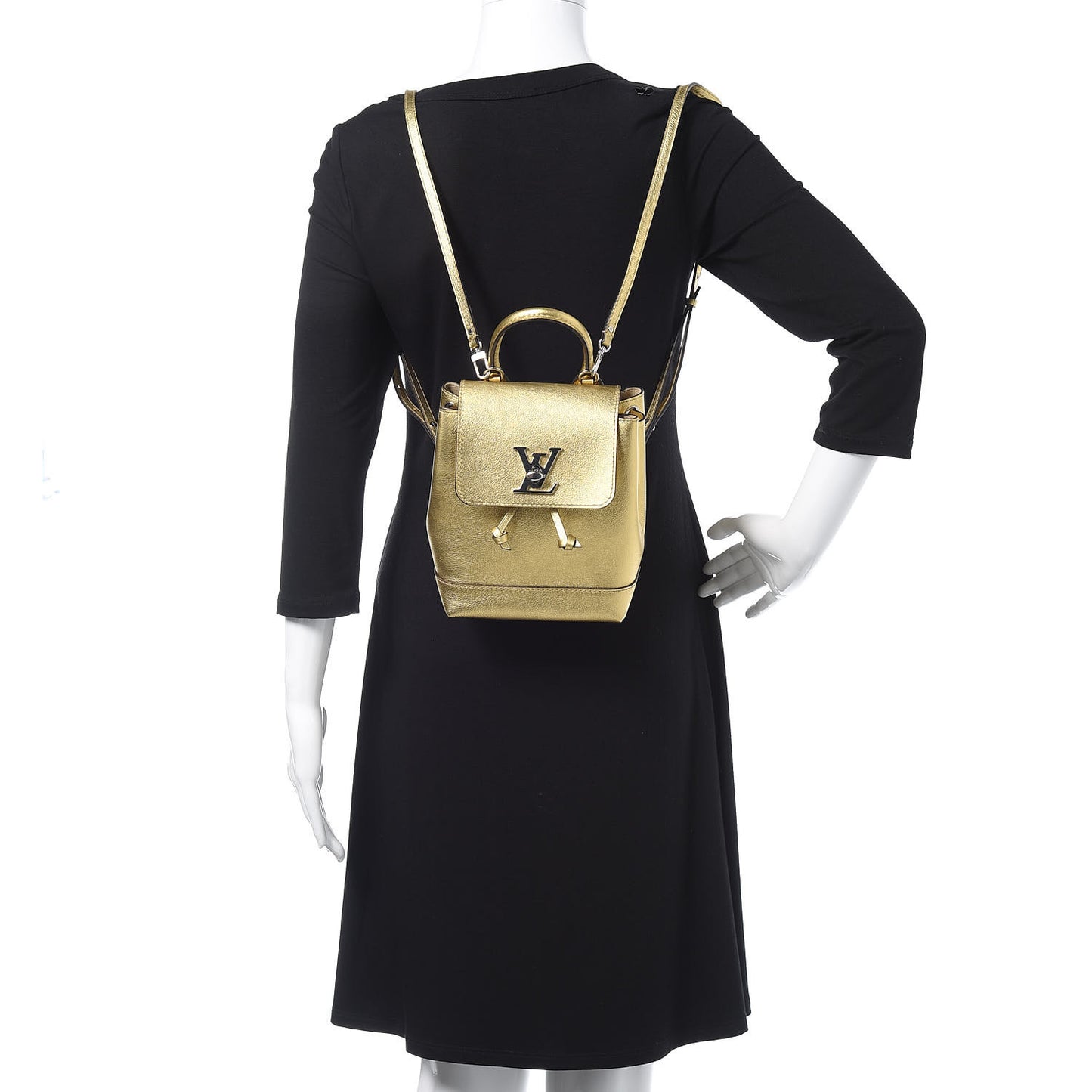Metallic Calfskin Lockme Mini Backpack Gold