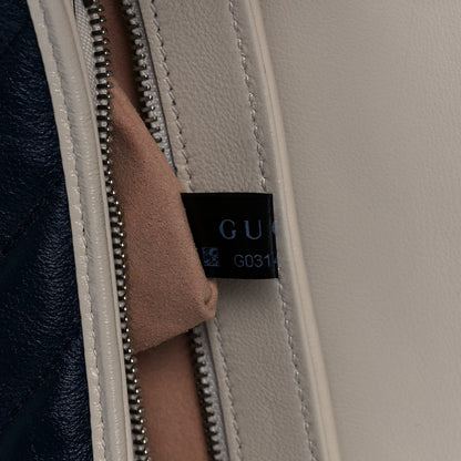 Gucci Vintage Effect Calfskin Matelasse Diagonal Small Torchon GG Marmont Shoulder Bag Blue Agata Mystic White 7 of 11
