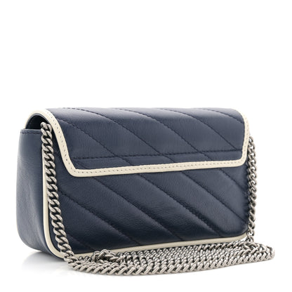Gucci Vintage Effect Calfskin Matelasse Diagonal Super Mini Torchon GG Marmont Shoulder Bag Blue Agata Mystic White 3 of 10