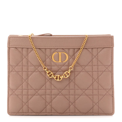 Christian Dior Calfskin Cannage Caro Zipped Pouch With Chain Rose Des Vents 1 of 11
