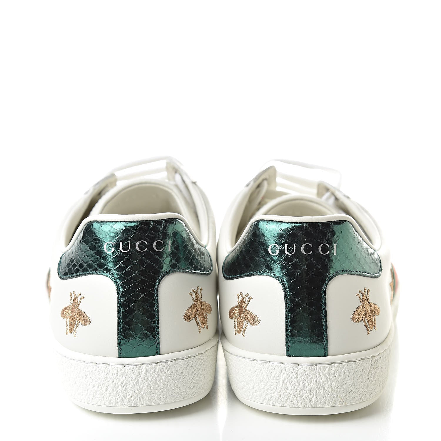 Gucci Calfskin Ayers Web Bee Star Embroidered Mens Ace Sneakers 6 White Green 5 of 11