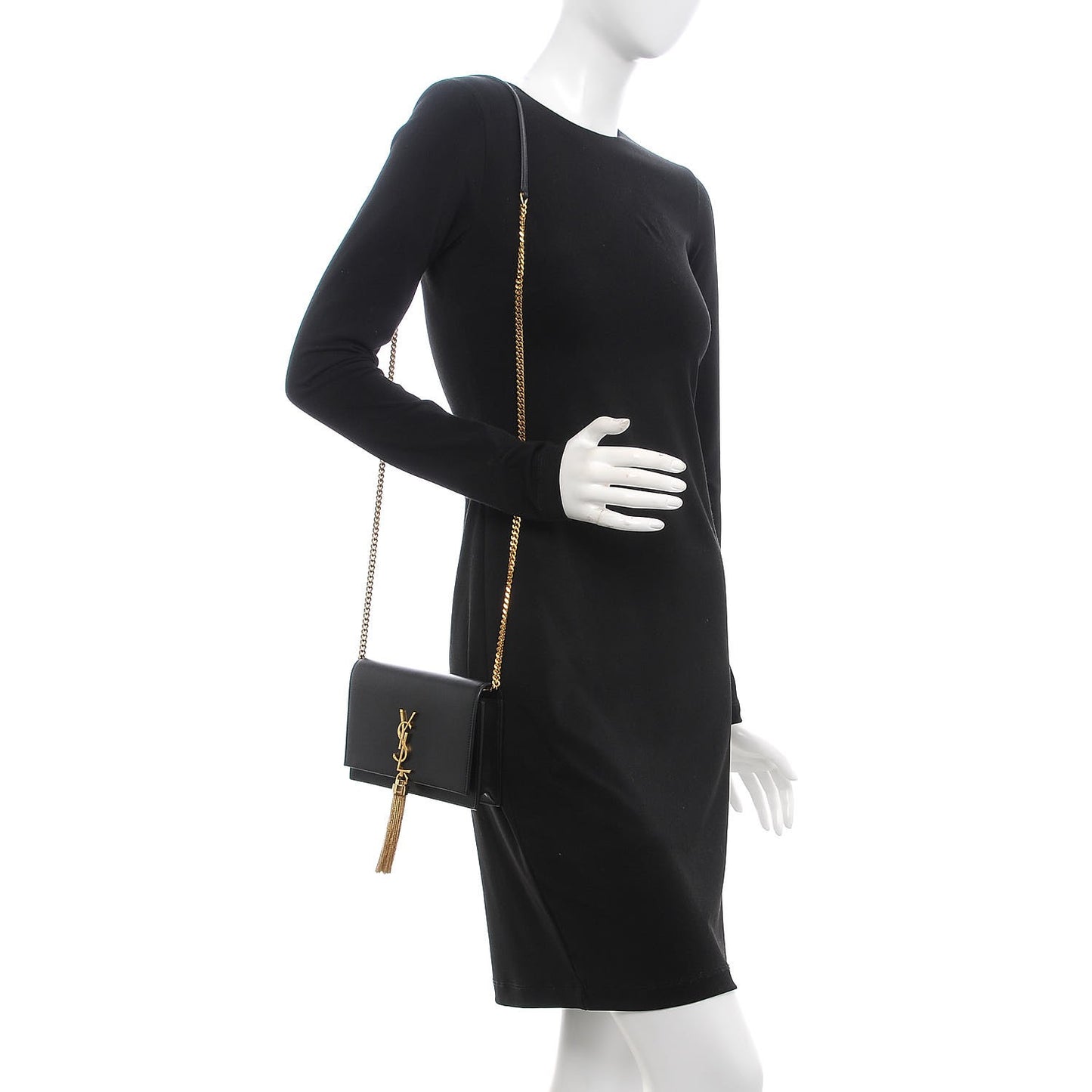 Smooth Calfskin Classic Monogram Kate Tassel Chain Wallet Black