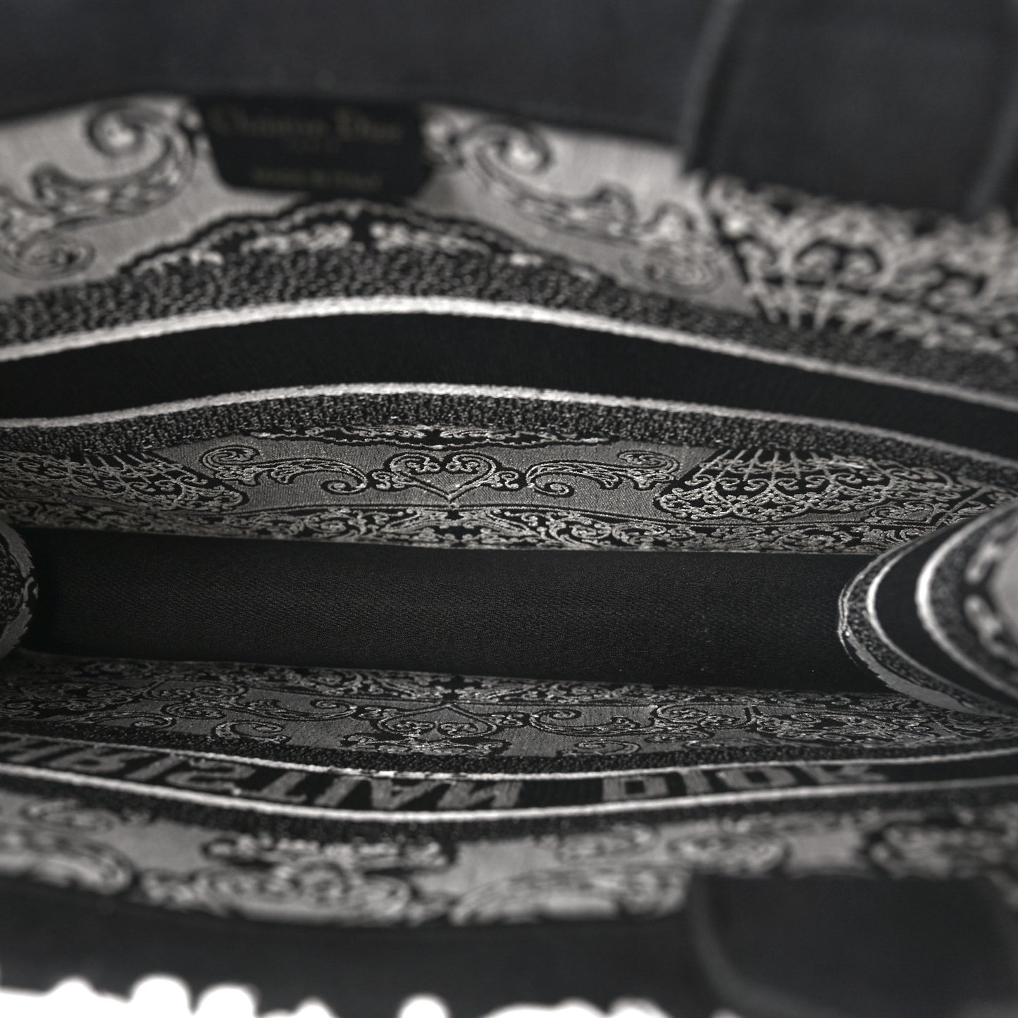 Canvas Embroidered Medium Ornamental Cornely Effect Book Tote Black White