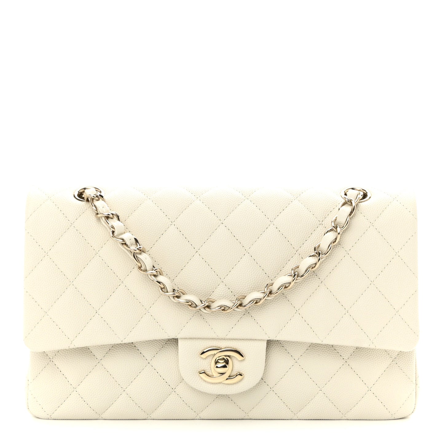 Caviar Quilted Medium Double Flap White