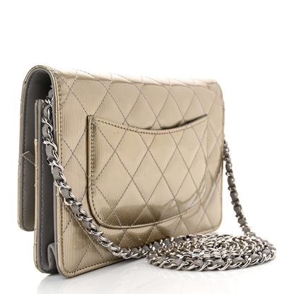 Chanel Striated Patent Quilted Wallet On Chain WOC Beige 2 of 9