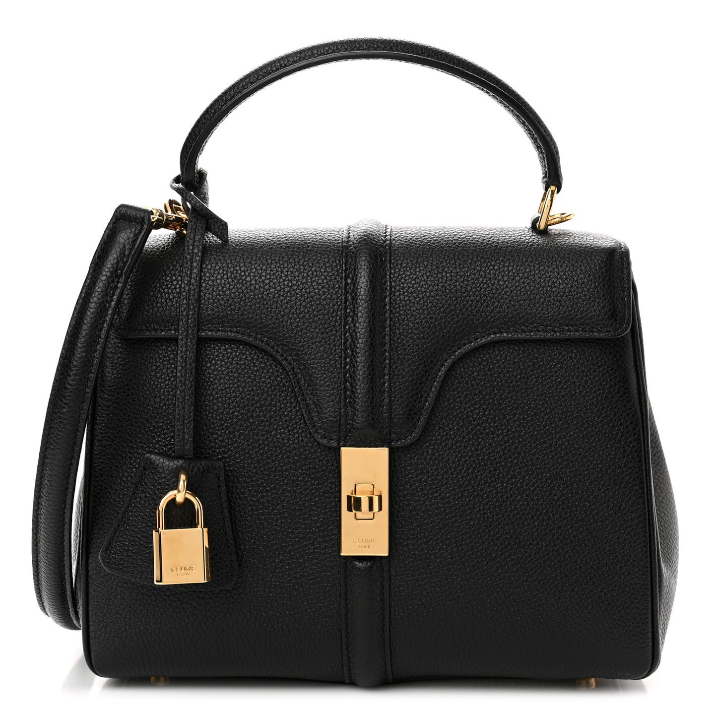 Grained Calfskin Small 16 Top Handle Bag Black