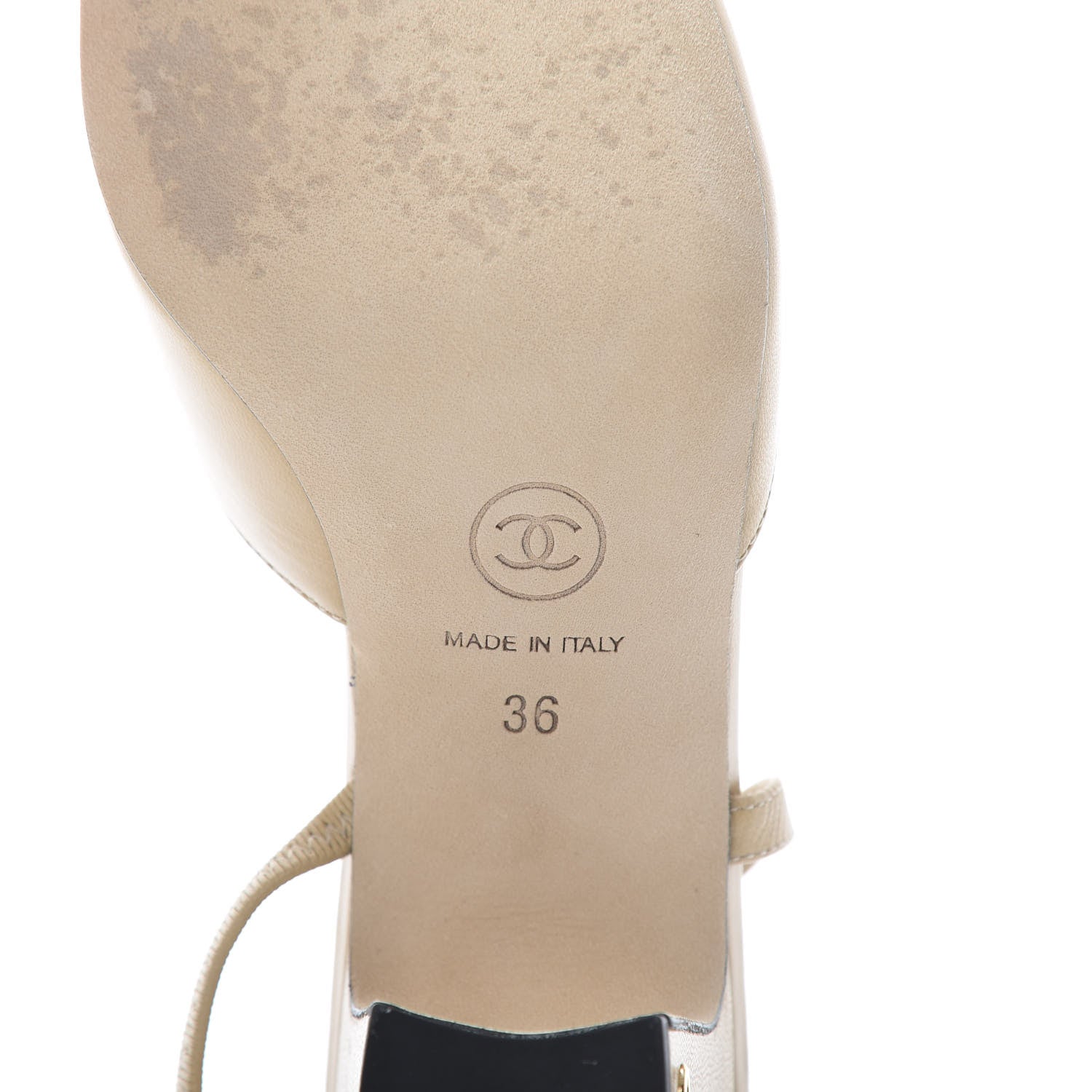 Chanel Goatskin Grosgrain Cap Toe CC Slingback Pumps 36 Beige Black 7 of 9