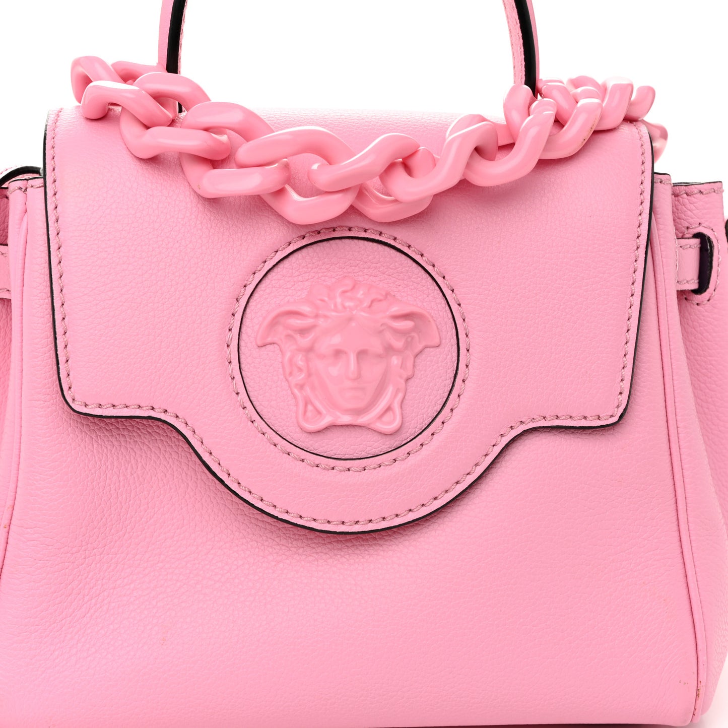 Grained Calfskin Small La Medusa Top Handle Bag Pink