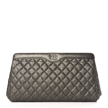 Chanel Metallic Caviar Quilted Clutch Dark Silver 1 of 9