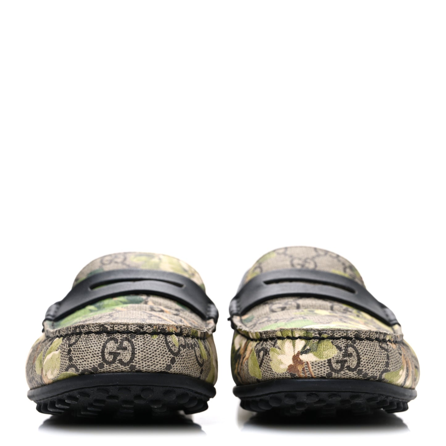 GG Supreme Monogram Blooms Mens Driver Loafers 7 Beige New Military Black