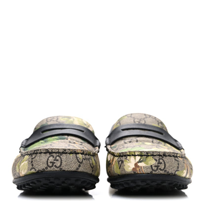 Gucci GG Supreme Monogram Blooms Mens Driver Loafers 7 Beige New Military Black 3 of 11