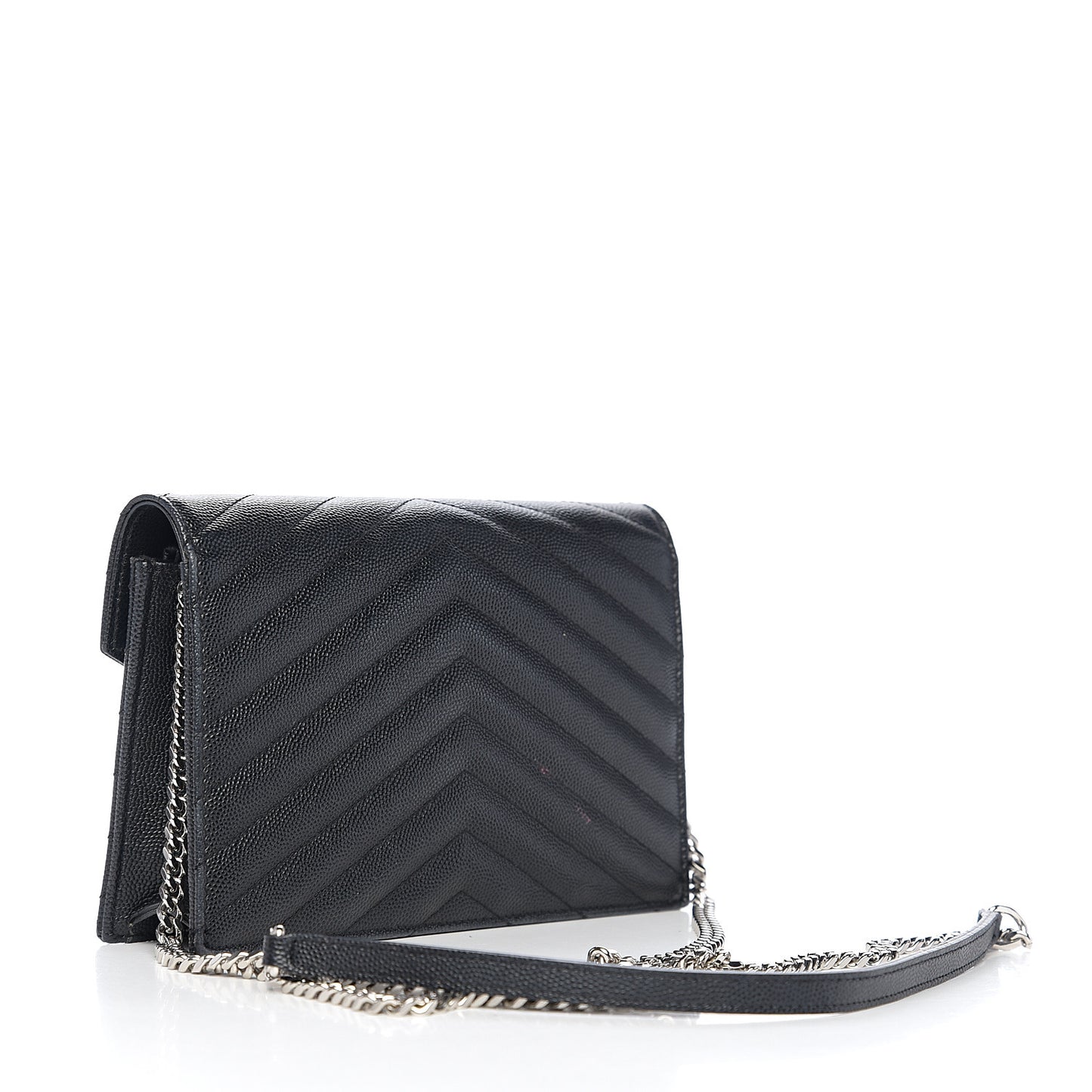 Grain De Poudre Matelasse Chevron Monogram Envelope Chain Wallet Black