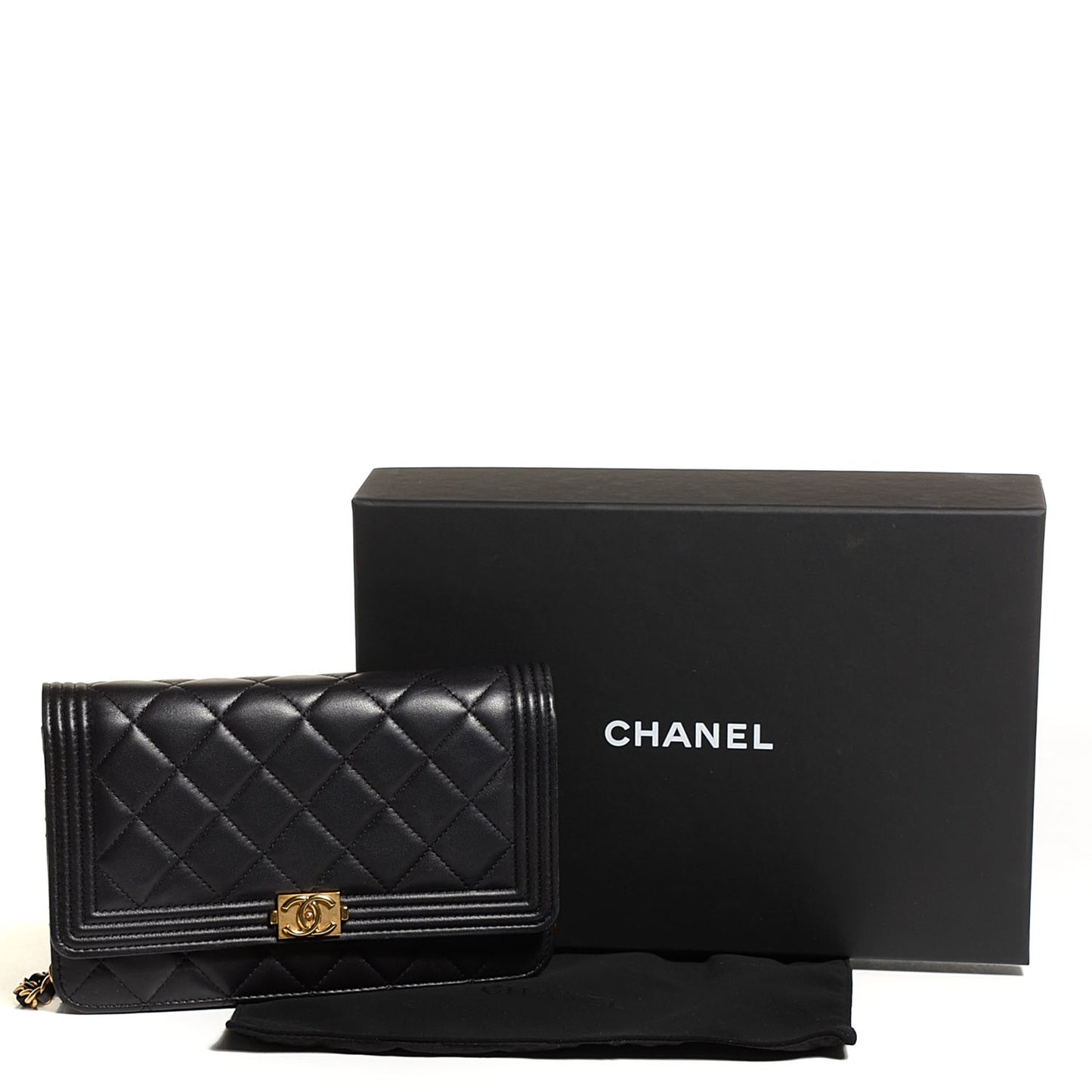 Lambskin Quilted Boy Wallet On Chain WOC Black