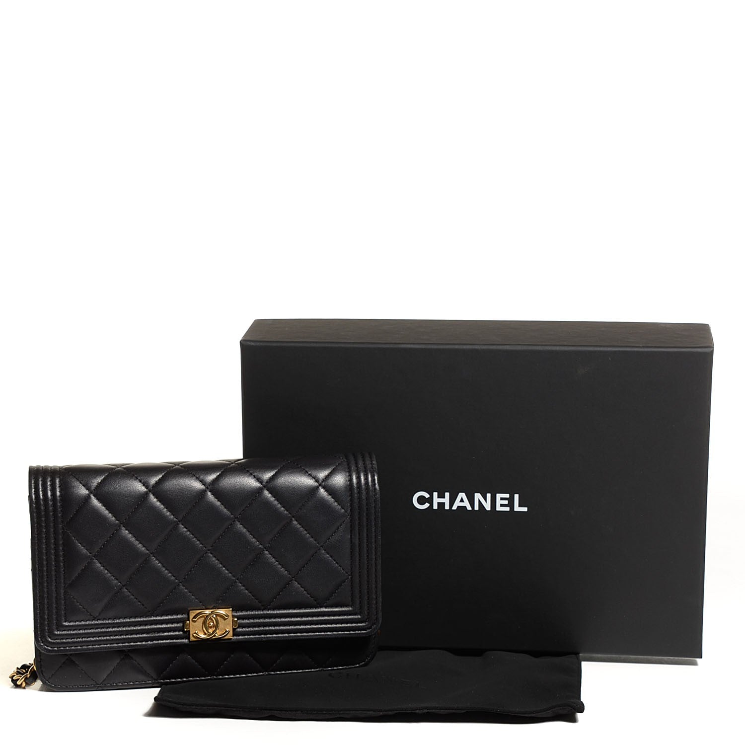 Chanel Lambskin Quilted Boy Wallet On Chain WOC Black 5 of 9