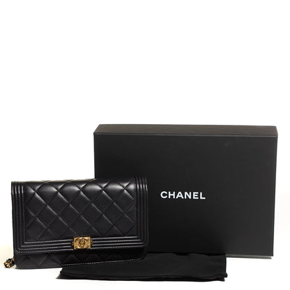 Chanel Lambskin Quilted Boy Wallet On Chain WOC Black 5 of 9
