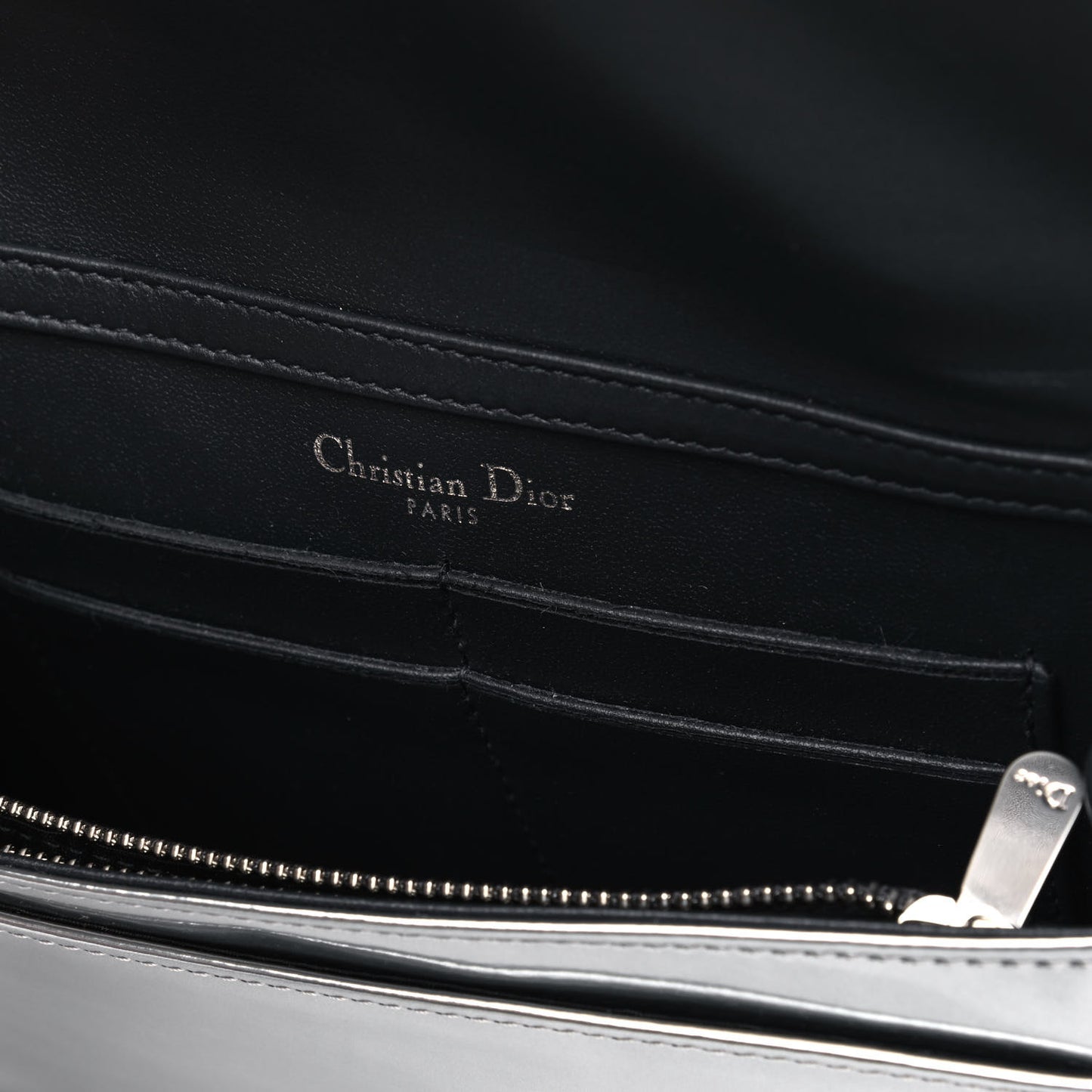Metallic Patent Micro-Cannage Diorama Wallet on Chain Pouch Silver