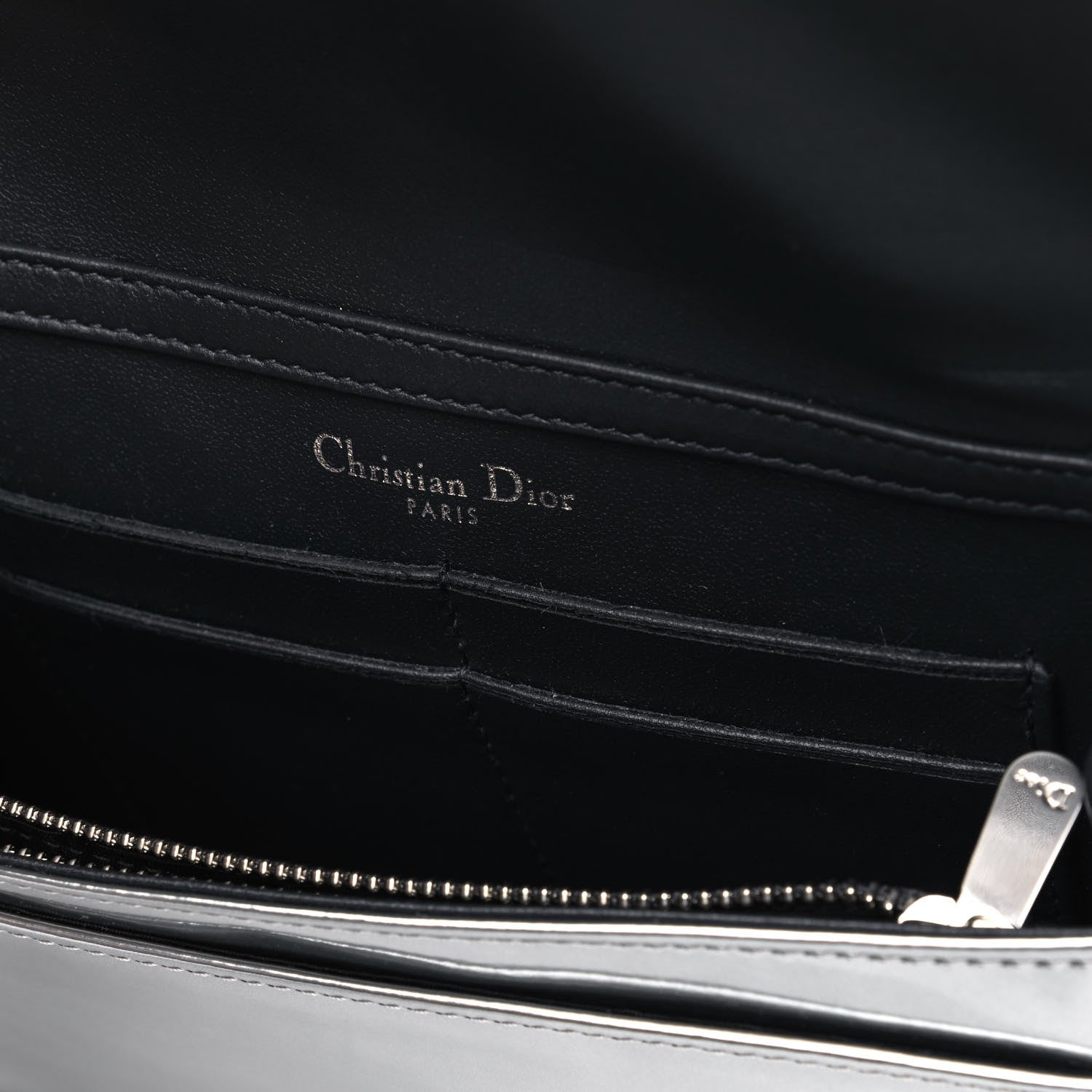 Christian Dior Metallic Patent Micro-Cannage Diorama Wallet on Chain Pouch Silver 5 of 6