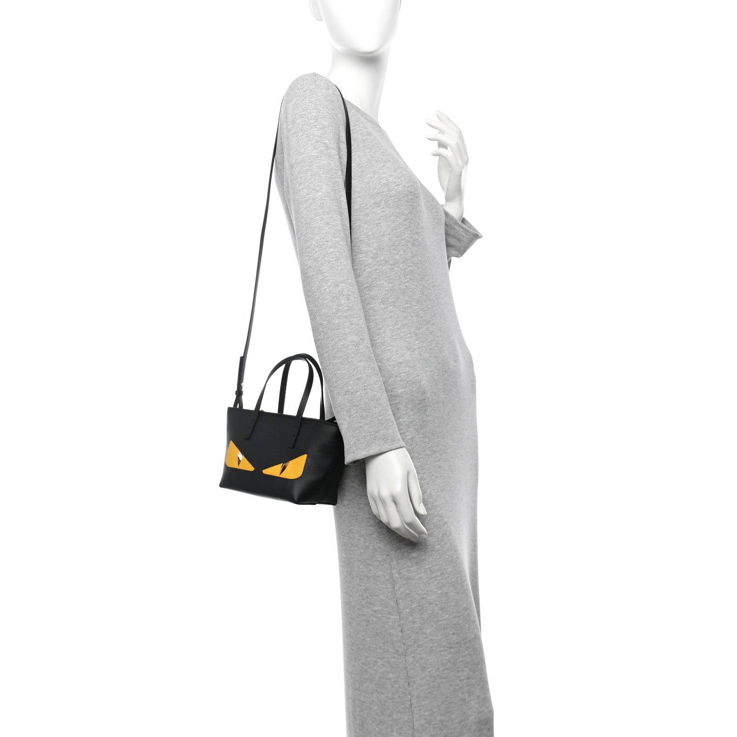 Fendi Vitello Dolce Elite Monster Eye Mini Roll Tote Black 2 of 9