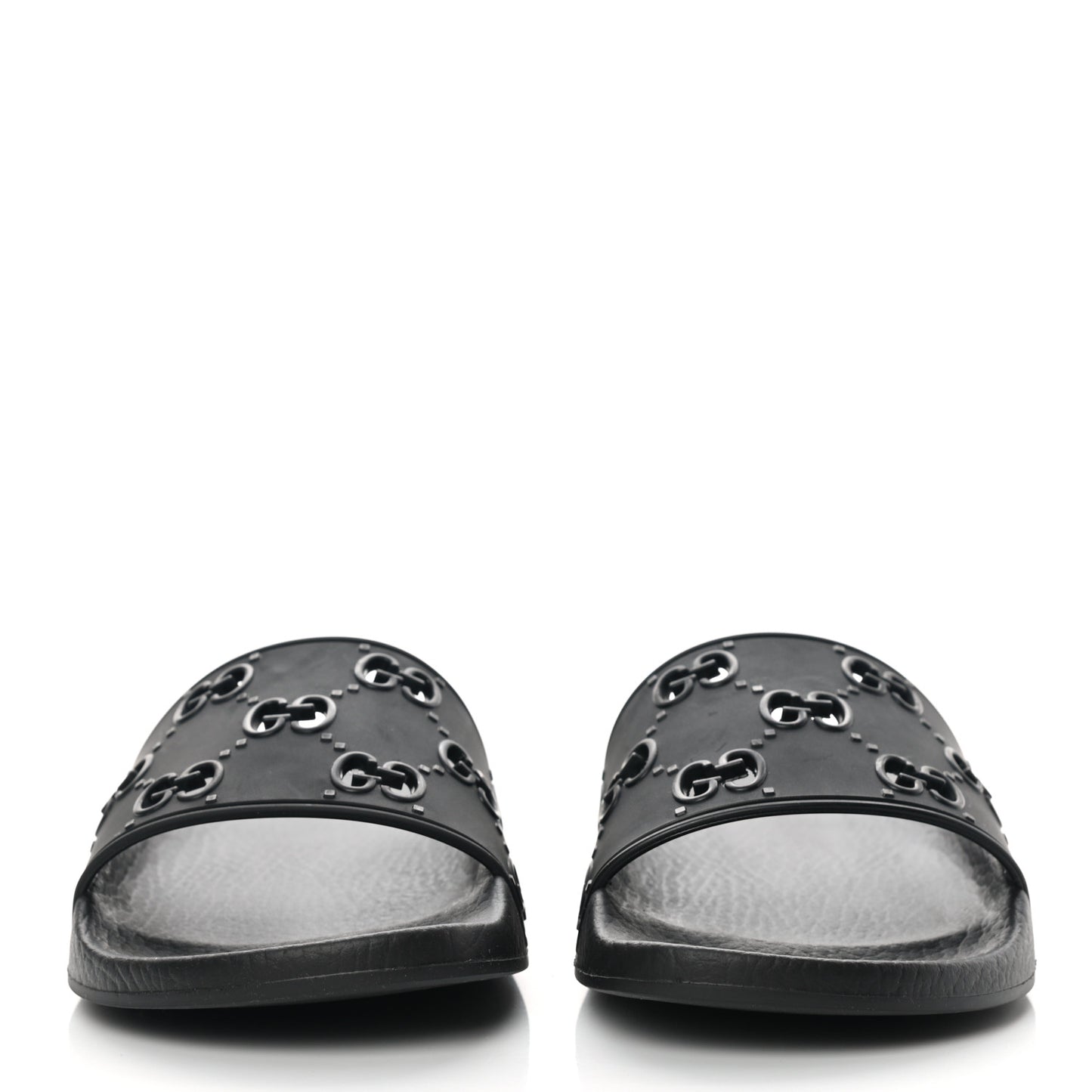 Rubber GG Monogram Perforated Womens Slide Sandals 38 Black