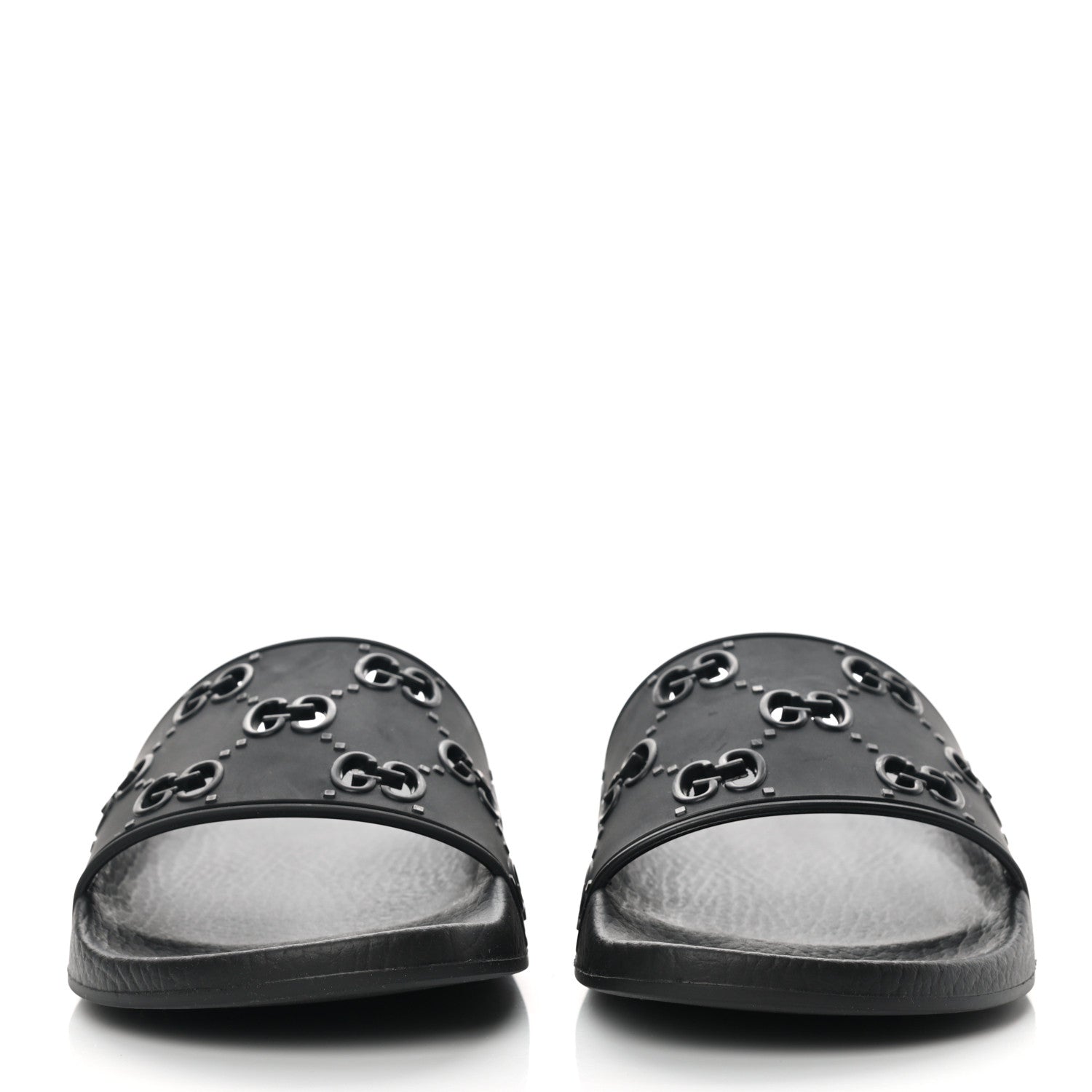 Gucci Rubber GG Monogram Perforated Womens Slide Sandals 38 Black 2 of 10