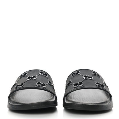 Gucci Rubber GG Monogram Perforated Womens Slide Sandals 38 Black 2 of 10