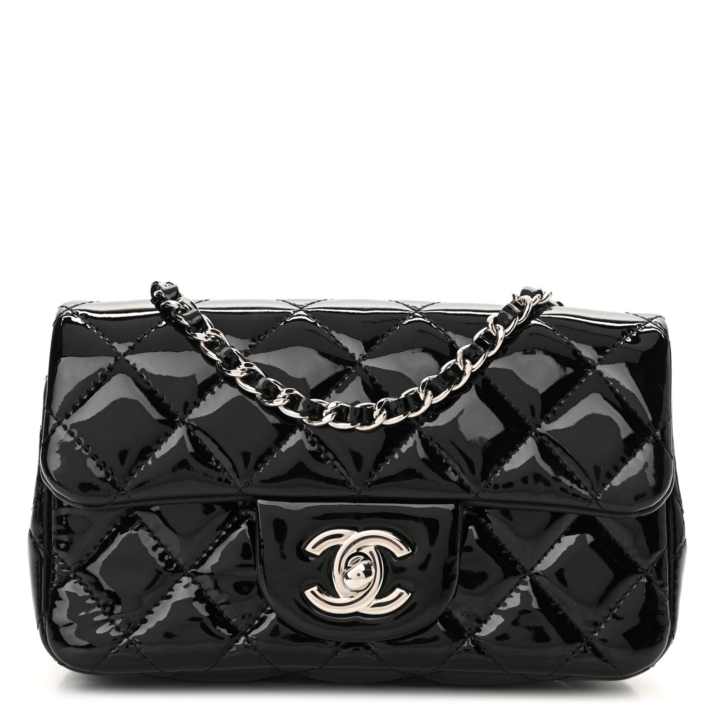 Patent Calfskin Quilted Extra Mini Rectangular Flap Black