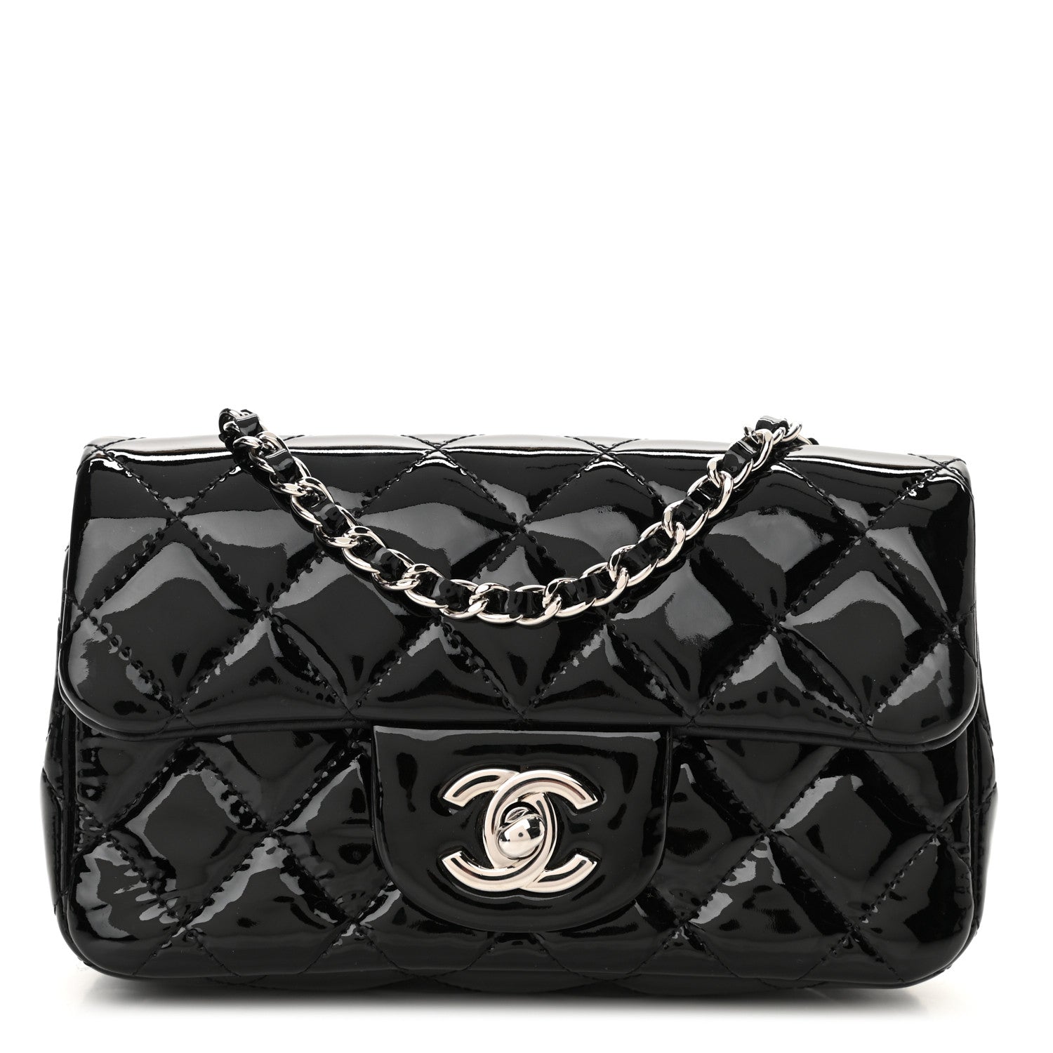 Chanel Patent Calfskin Quilted Extra Mini Rectangular Flap Black 1 of 10