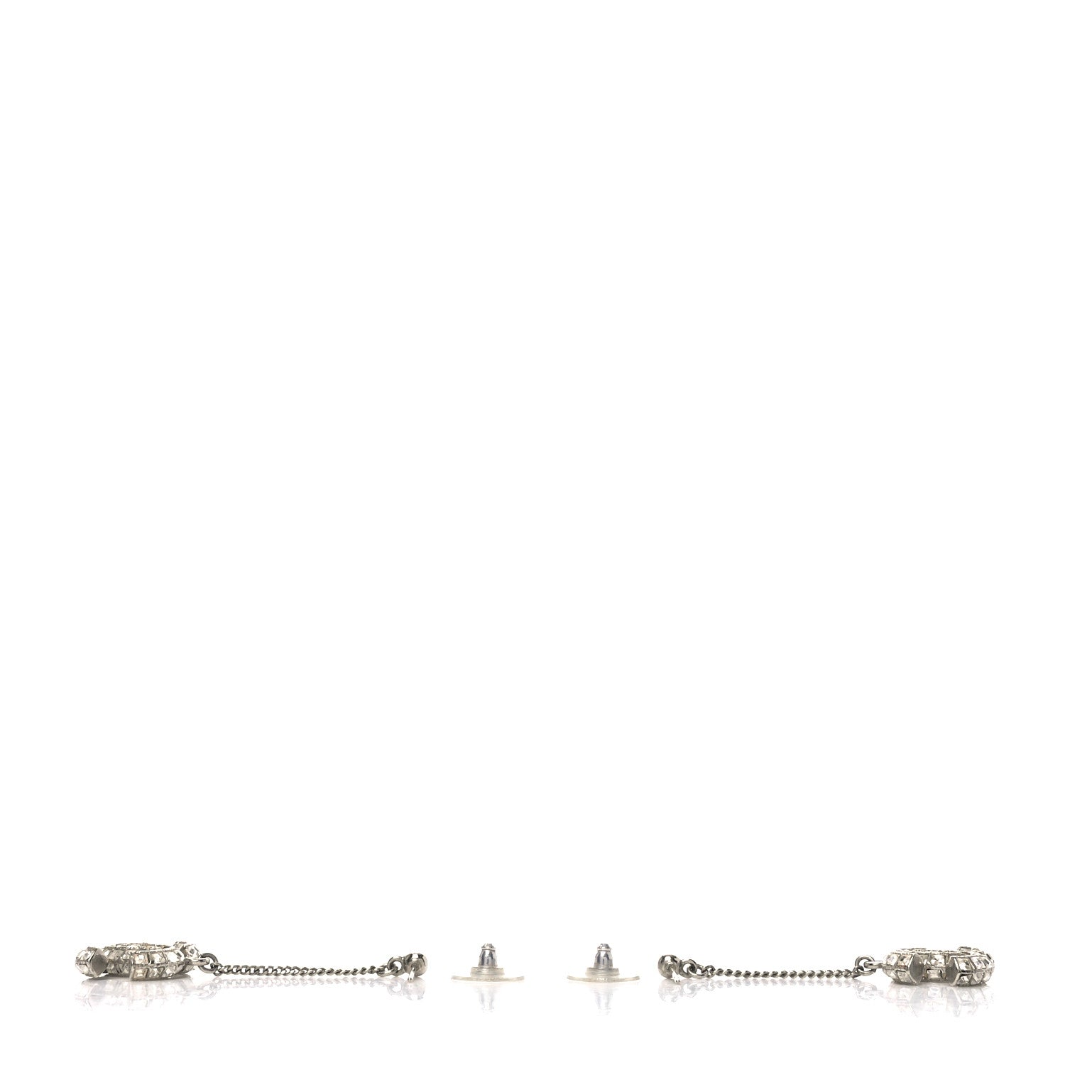 Chanel Crystal Baguette CC Drop Earrings Silver 3 of 4