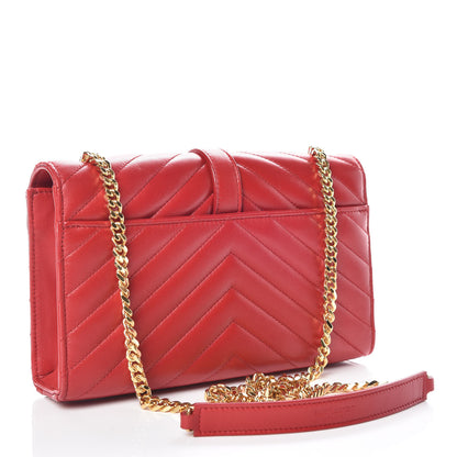 Saint Laurent Lambskin Matelasse Chevron Small Monogram Satchel Red 3 of 12