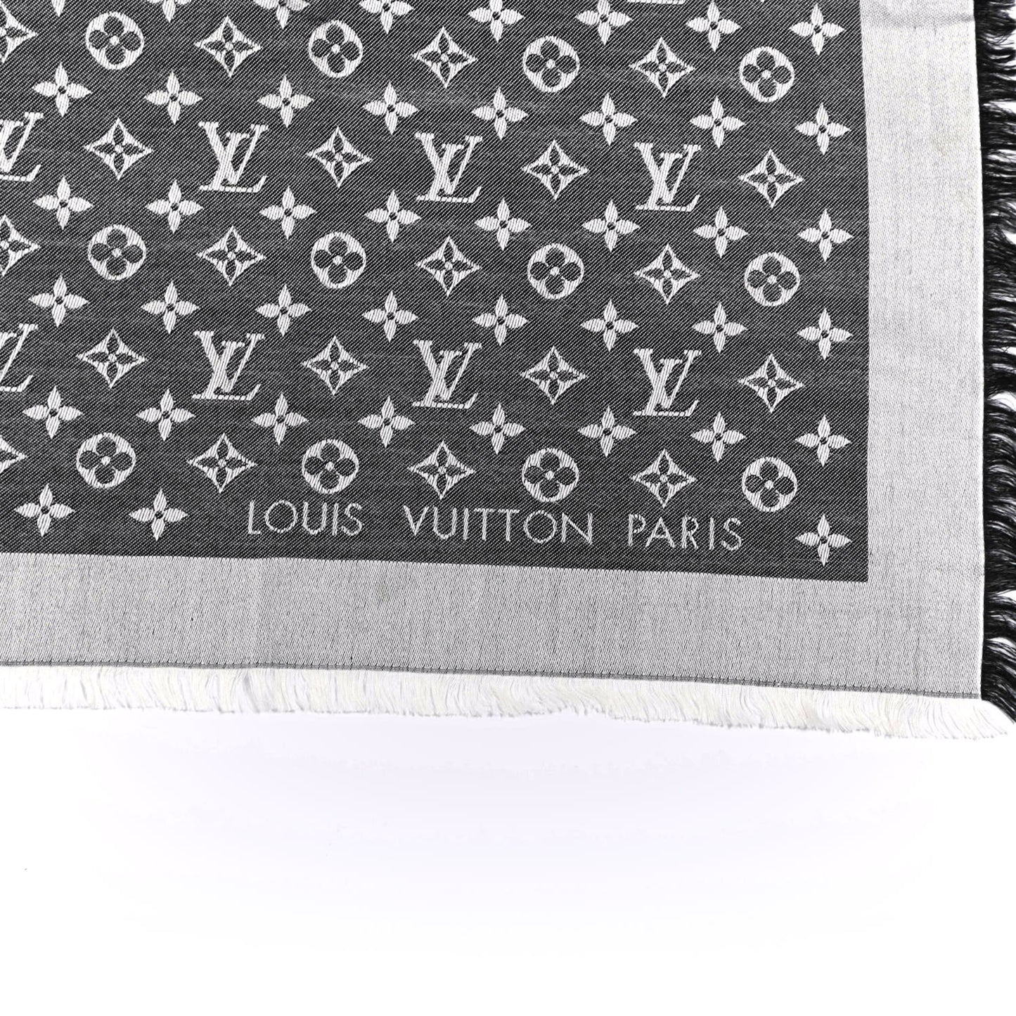 Silk Wool Monogram Denim Shawl Black