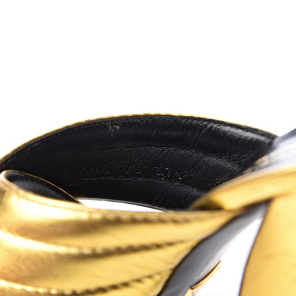 Gucci Metallic Nappa Webby Crossover High Heel Slide Sandals 37.5 Oro Vecchio 9 of 18