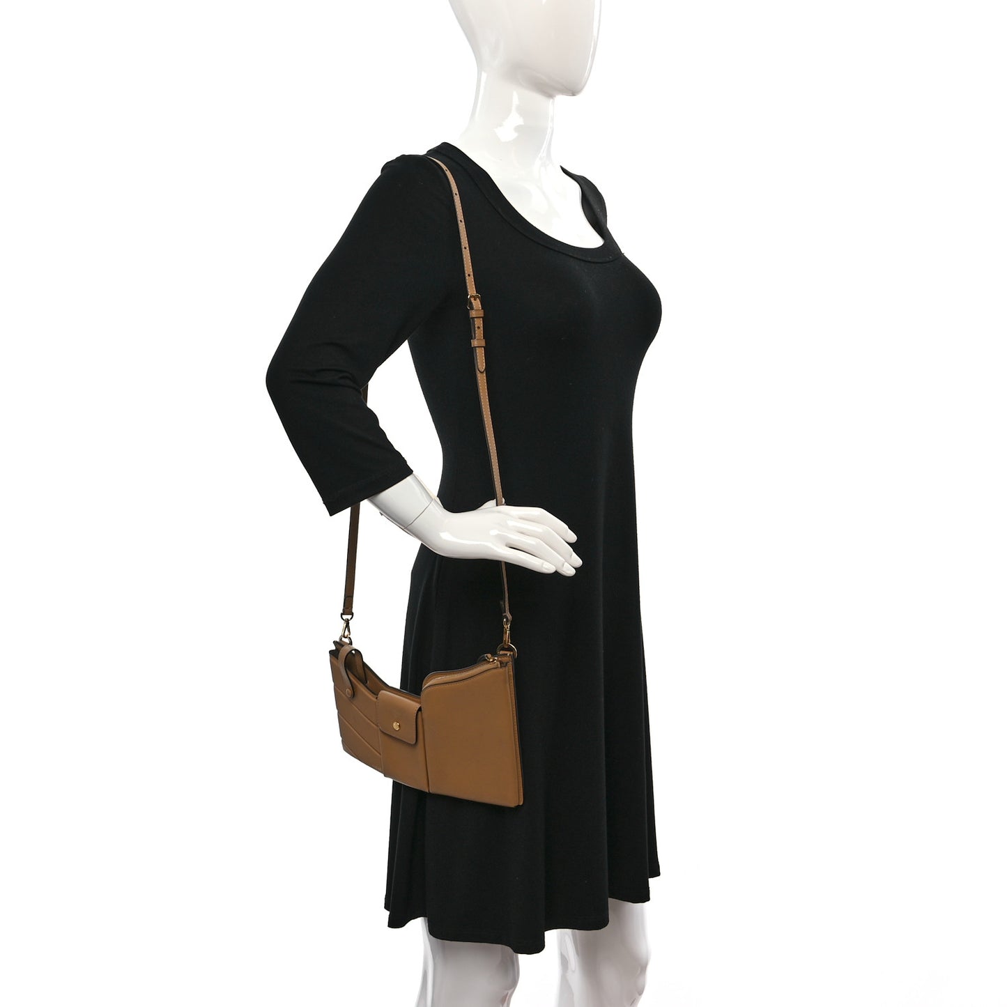 Vitello Grace Matte 3 Pocket Mini Crossbody Bag Miele Scuro