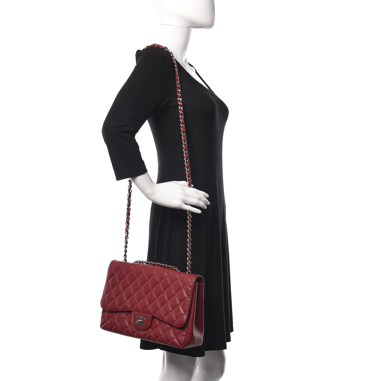 Caviar Quilted Jumbo Single Flap Red