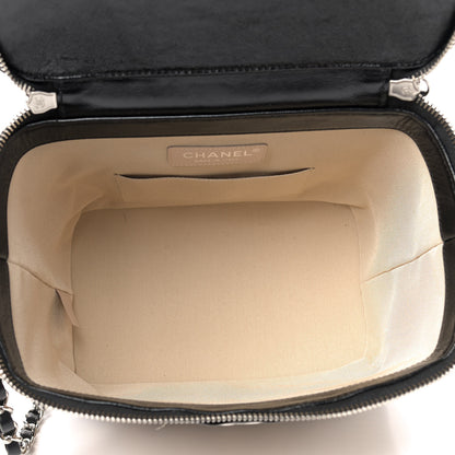 Chanel Glazed Calfskin Raffia Vanity Case Bag Black Beige 5 of 9