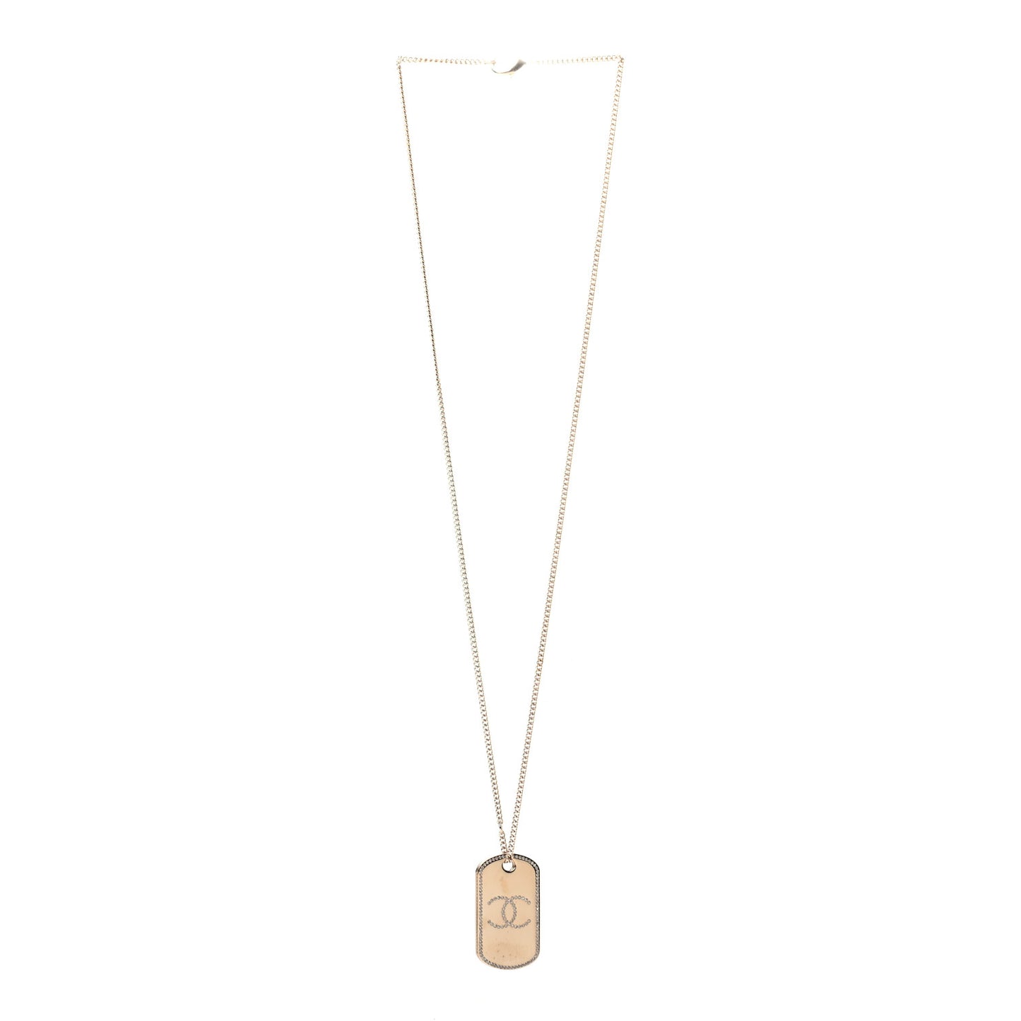 Metal Crystal Dog Tag Charm Necklace Gold