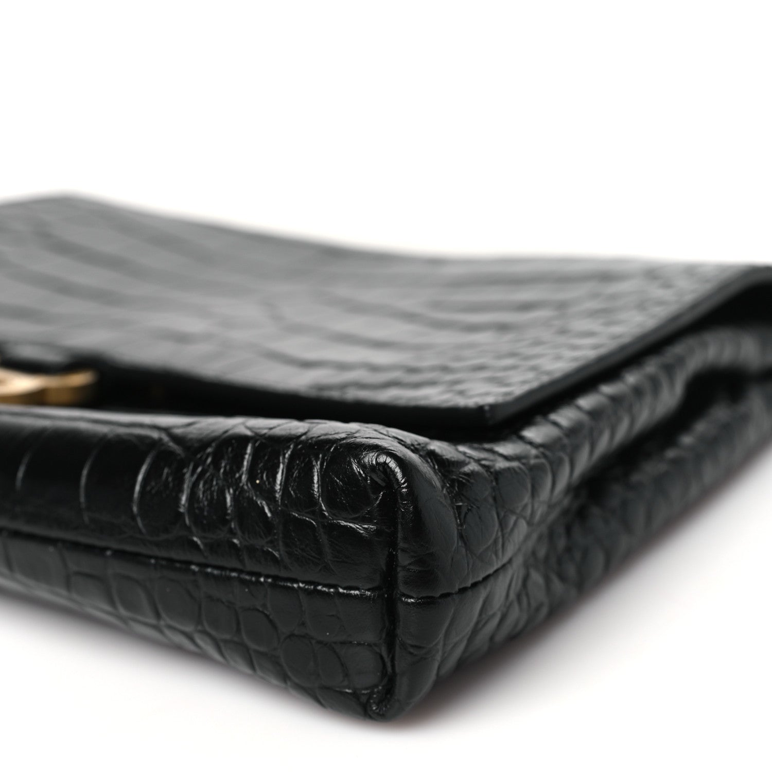 Balenciaga Calfskin Crocodile Embossed Medium Crush Pochette Clutch Black 10 of 10