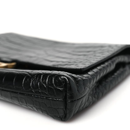 Balenciaga Calfskin Crocodile Embossed Medium Crush Pochette Clutch Black 10 of 10