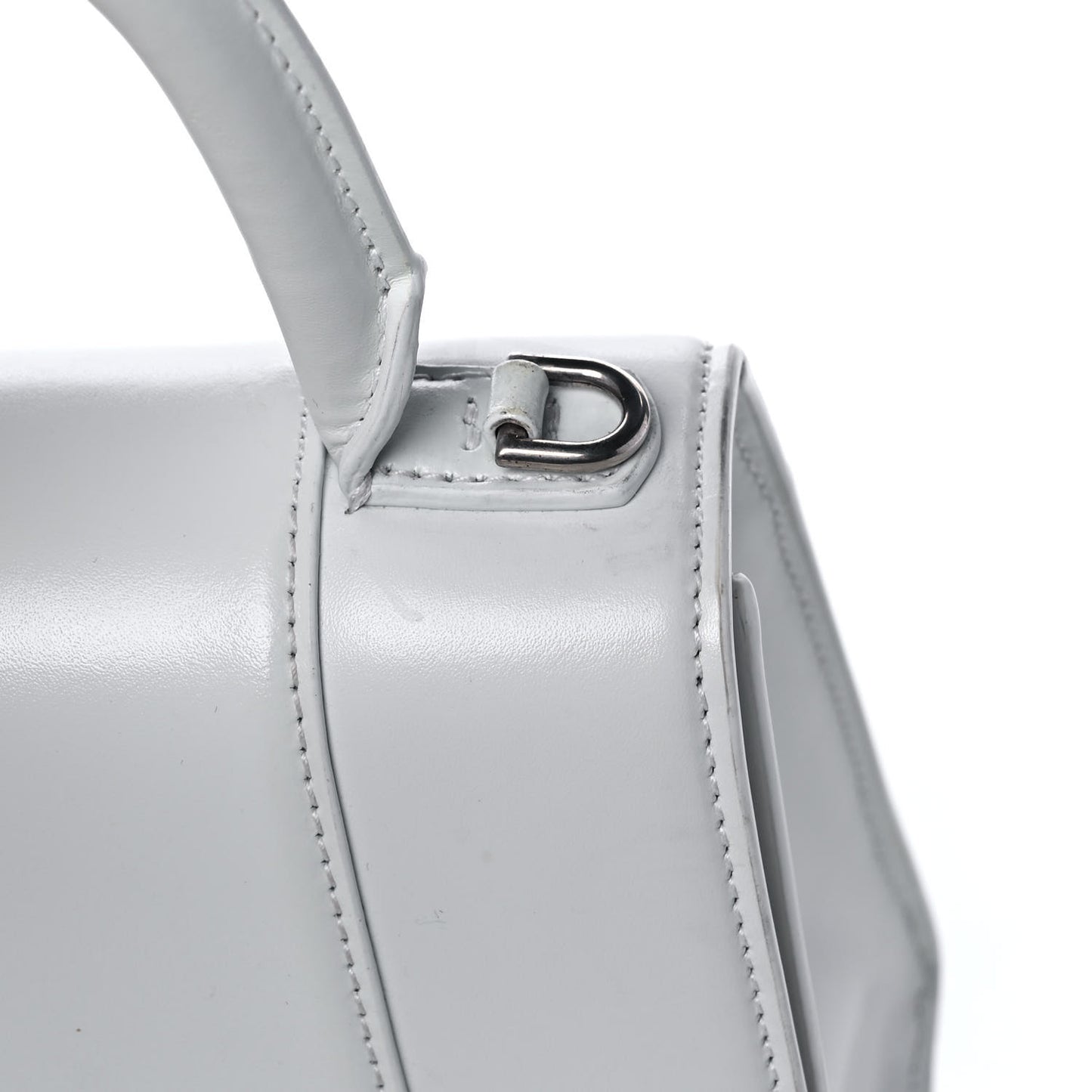 Shiny Box Calfskin Small Hourglass Top Handle Bag White
