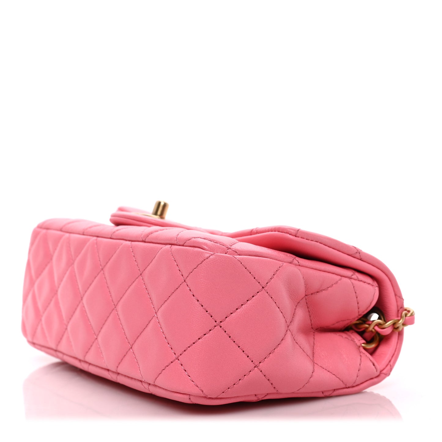 Lambskin Quilted Mini Rectangular Pearl Crush Flap Pink