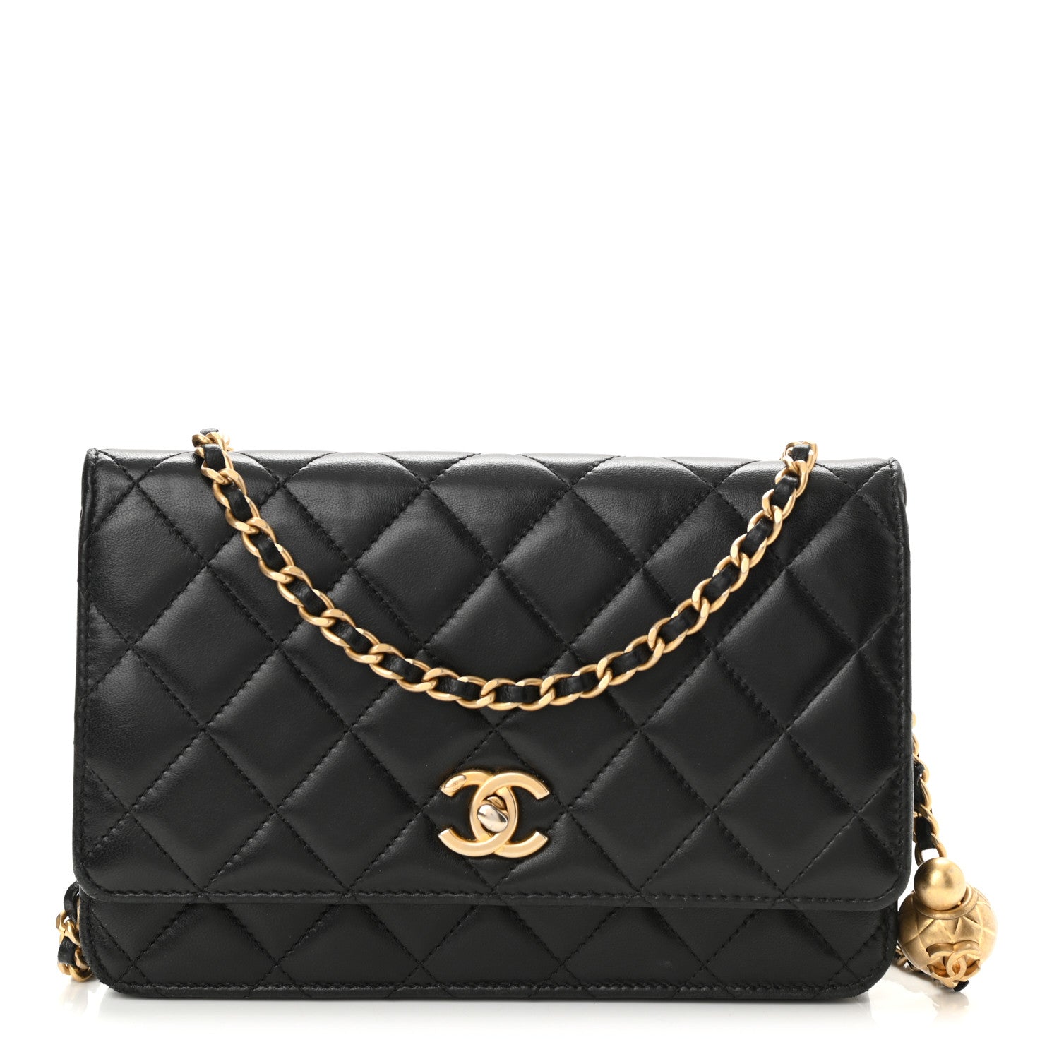 Chanel Lambskin Quilted CC Pearl Crush Wallet on Chain WOC Black 1 of 12