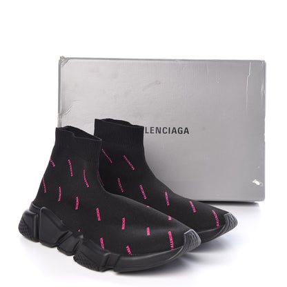 Balenciaga Neoprene Knit Allover Logo Womens Speed Sneakers 39 Black Fuchsia 7 of 7