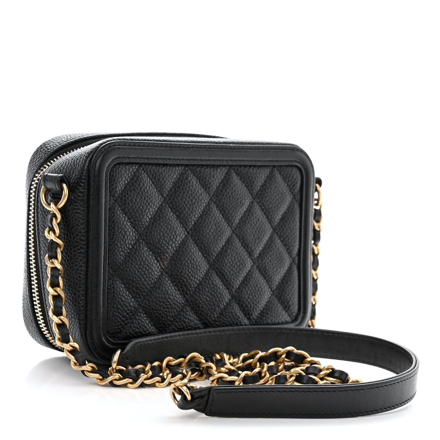 Caviar Quilted CC Filigree Vanity Clutch With Chain Black
